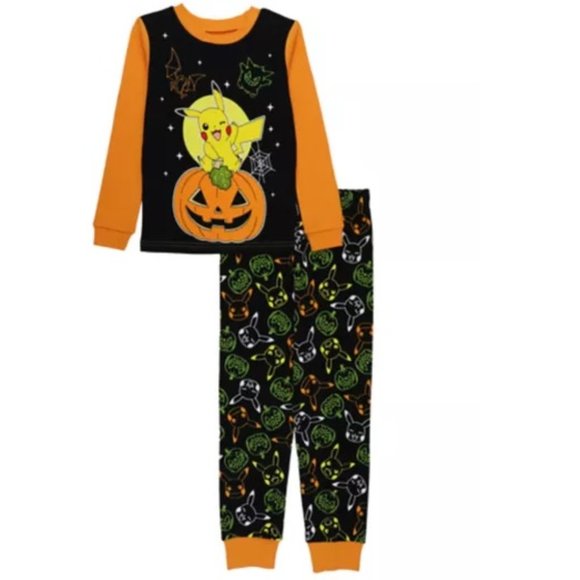 Boys Pokemon Pikachu Glow in the Dark Halloween Cotton Pajamas Size 6 10 12 NWT - Picture 1 of 4